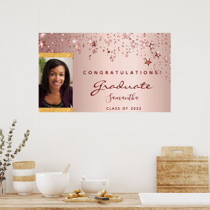 Poster Rose de la fête de graduation or blush étoiles pho