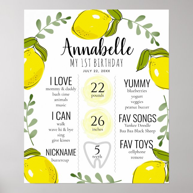Poster rose de Lemon Citrus 1st Birthday (Devant)