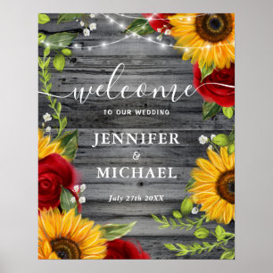 Poster Rose de tournesol en bois rustique Signes Mariages