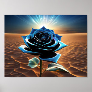 Poster Rose du désert de métal bleu