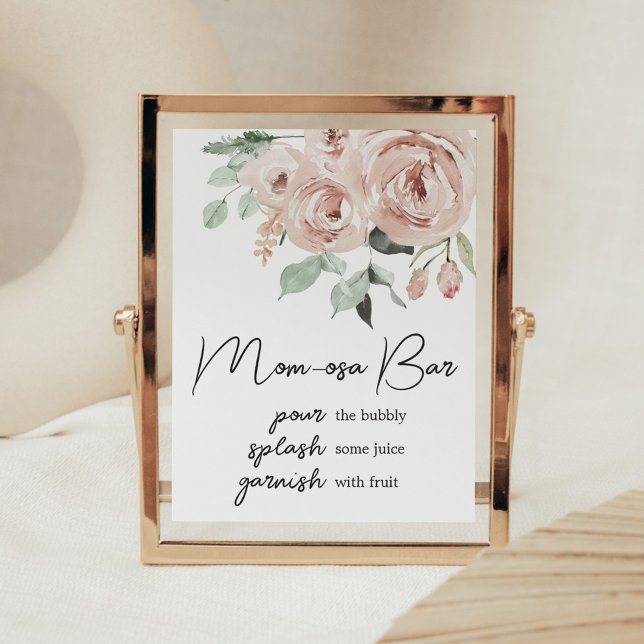 Poster Rose Dusty Rose Son a Girl Baby shower Maman Osa B (It's a Girl Dusty Pink Rose Baby Shower Mom Osa Bar Sign)