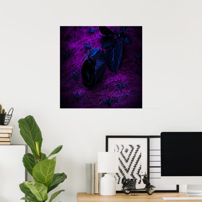 Poster Rose éffrayant en matière noire, araignées noires (Bureau à domicile)