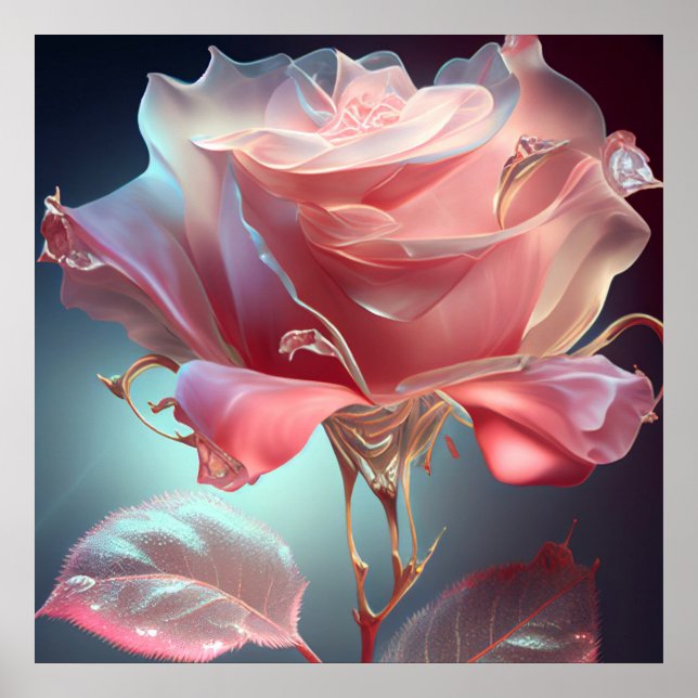 Poster Rose en verre translucide - Rose Dusty (Devant)