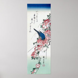 Poster Rose et oiseau bleu, Hiroshige, Ukiyo-e