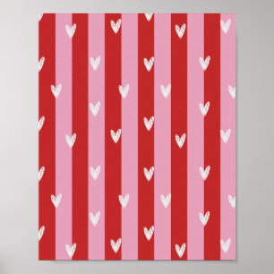 Poster Rose et rouge, rayé de cœur