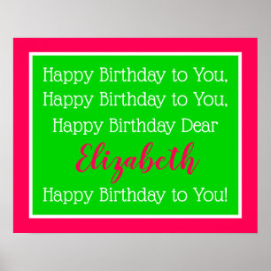 Poster Rose et vert Personnalisé Joyeux Anniversaire Chan