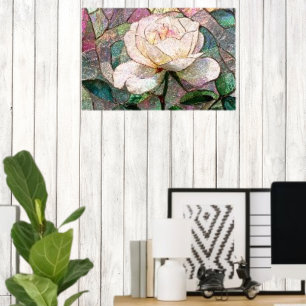 Poster Rose Faux Vitrail Teinté Pastel Rosé Lumineux