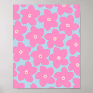 Poster Rose Fleur Rétro Et Bleu