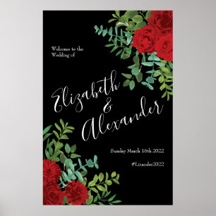Poster Rose Floral Black et Red Peony Mariage