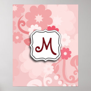 Poster Rose floral de remous abstrait avec le monogramme