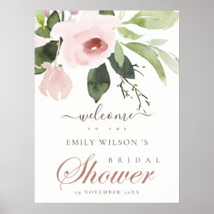 POSTER ROSE FLORAL DOUCE TEINTE ROSÉE BIENVENUE AU MARIAG