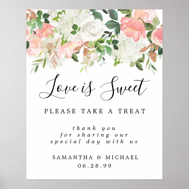 Poster Rose Floral Love est sucré Mariage Dessert Bar Pos (Devant)