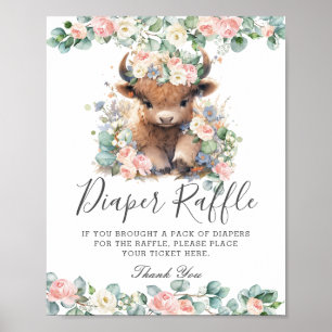 Poster Rose Floral mignon Highland Vache Bébé Déchets Raf