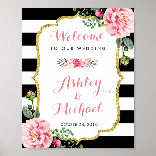 Poster Rose Floral Noir Blancs | Connexion Mariage (Devant)