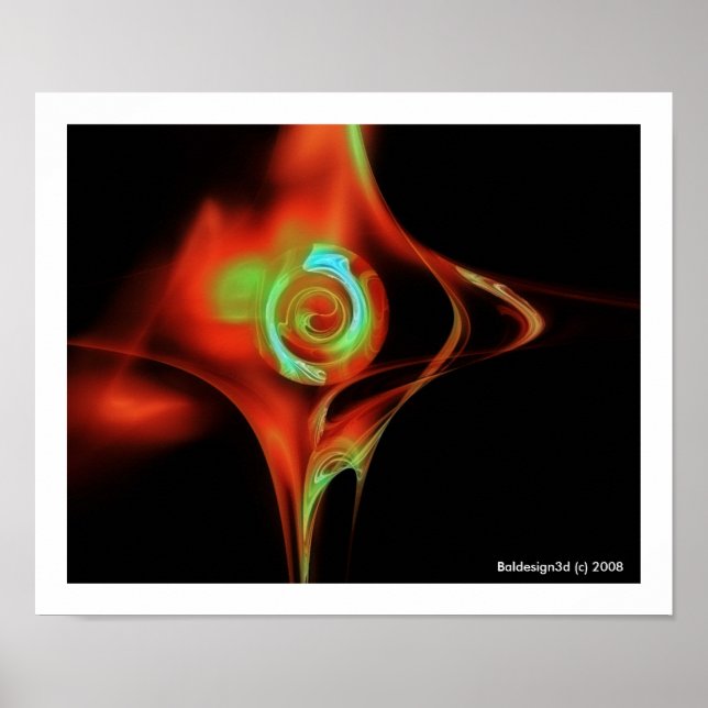 Poster ROSE FRACTAL, bleu vert rouge (Devant)