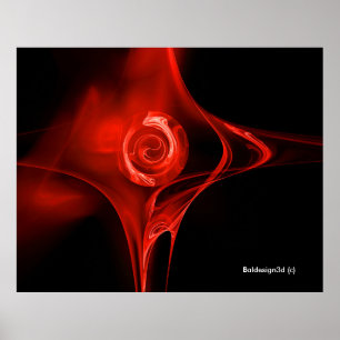 POSTER ROSE FRACTAL ROUGE EN NOIR