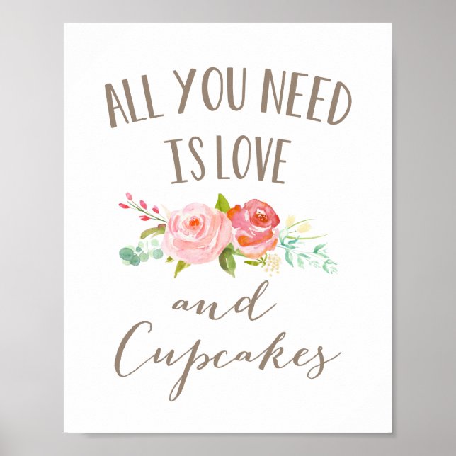 Poster Rose Garden Floral Amour et Cupcakes (Devant)