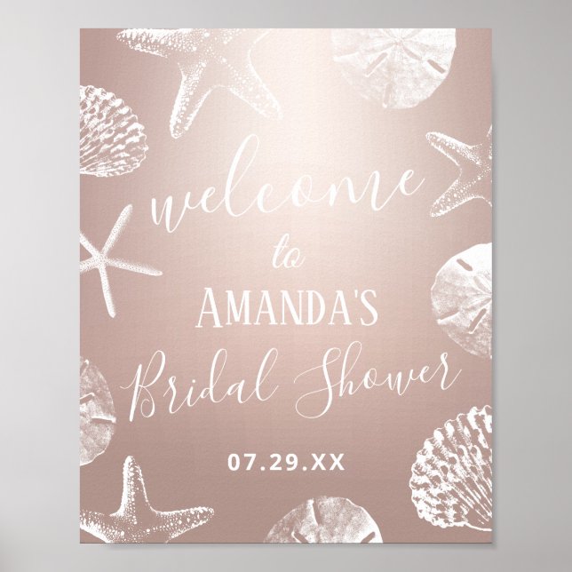 Poster Rose Gold Beach Fête des mariées de mariage Bienve (Devant)