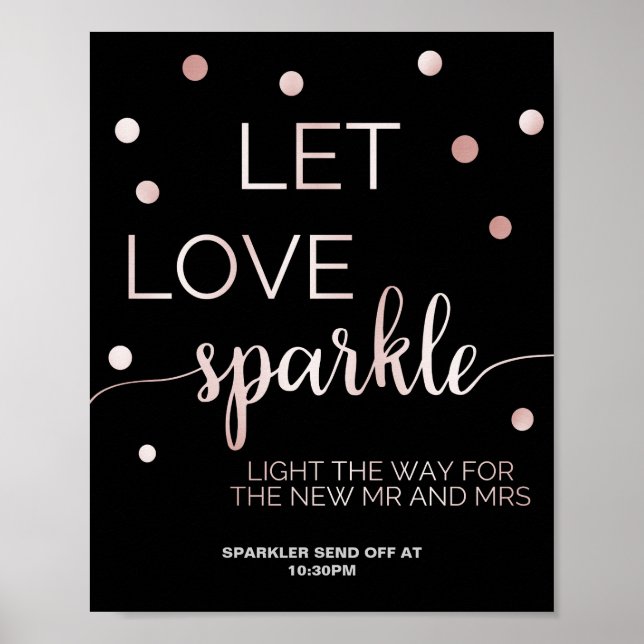 Poster Rose Gold & Black Glam Confetti Sparkler Envoyer (Devant)