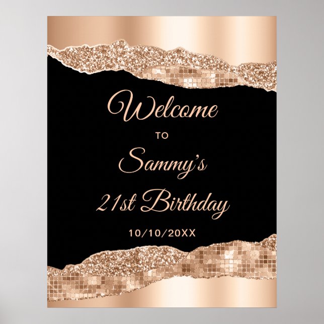 Poster Rose Gold Black Glam Tears Anniversaire Bienvenue (Devant)