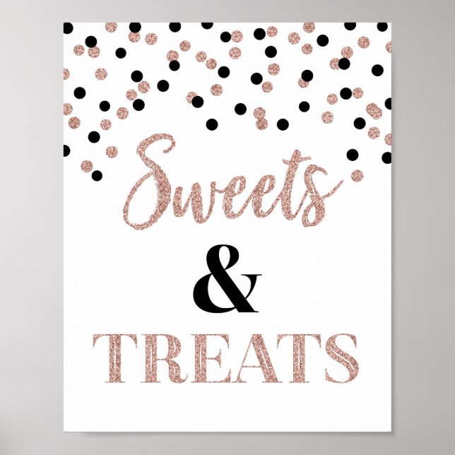 Poster Rose Gold Black Sweets & Traitements Dessert Table (Devant)