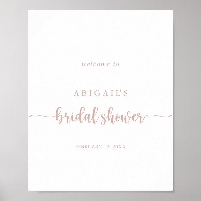 Poster Rose Gold Calligraphy Fête des mariées Bienvenue (Devant)