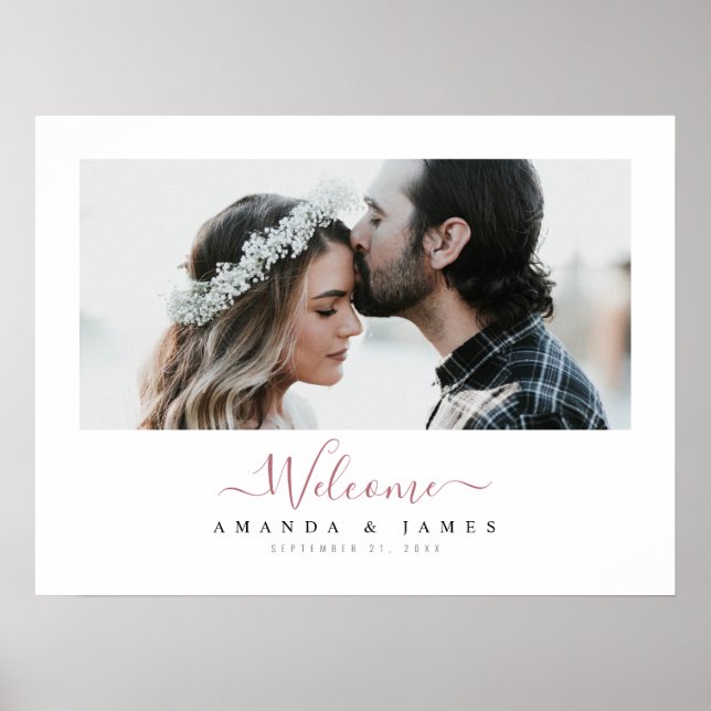 Poster Rose Gold Chic Photo Horizontale de Mariage de Bie (Devant)