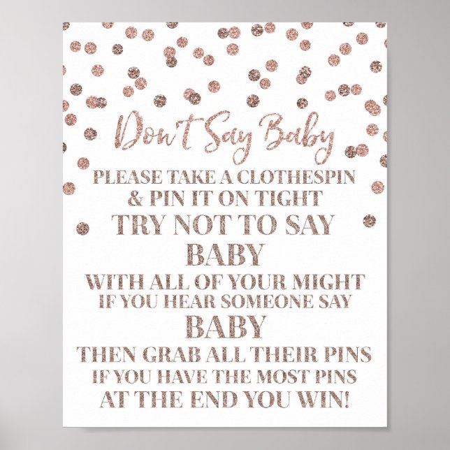 Poster Rose Gold Confetti Ne pas dire Baby Game Sign (Devant)