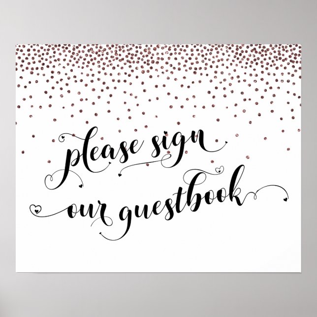 Poster Rose Gold Confetti S'il vous plaît signer notre li (Devant)