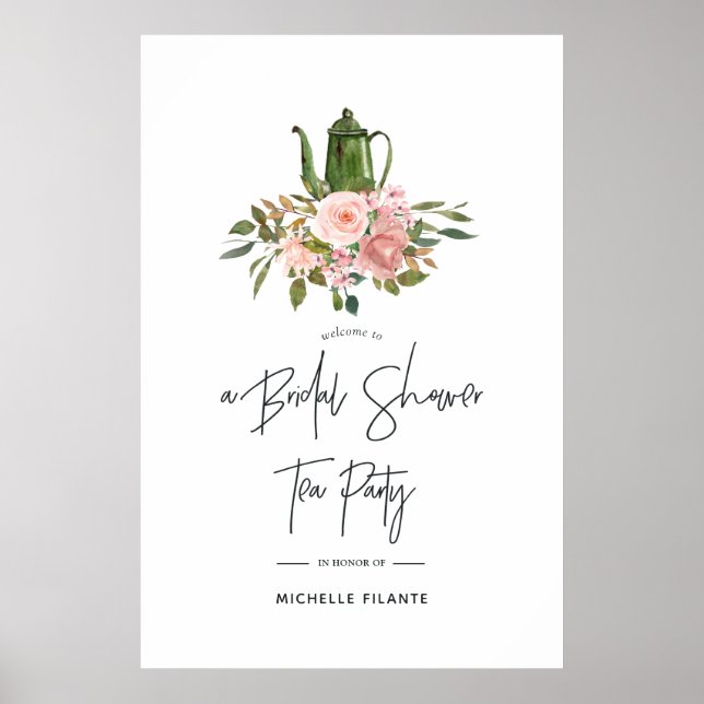 Poster Rose Gold et Fleurs de Teint de Soirée de Mariage  (Devant)