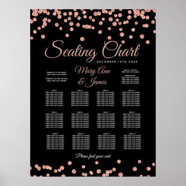 Poster Rose Gold Faux Parties scintillant Confetti Blac (Devant)
