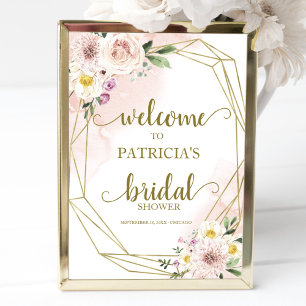 Poster Rose Gold Géométrique Floral Bienvenue à la Mariée