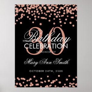 Poster Rose Gold Glitter Confetti Black 30th Birthday