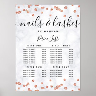Poster Rose Gold Glitter Confetti Marble Price Menu 