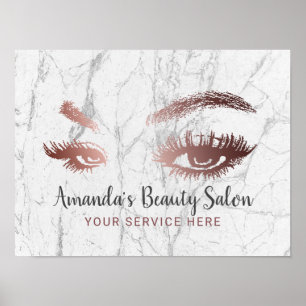 Poster Rose Gold Lashes & Brosses Marble Maquillage Artis