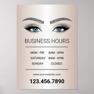 Poster Rose Gold Lashes Brows Beauty Salon Heures d'ouver
