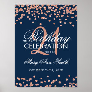 Poster Rose Gold Marine Parties scintillant bleue Confett