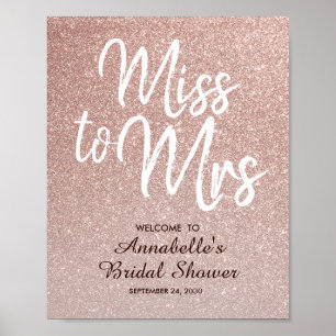 Poster Rose Gold Pailleté Miss Mrs Enterrement de Vie de 
