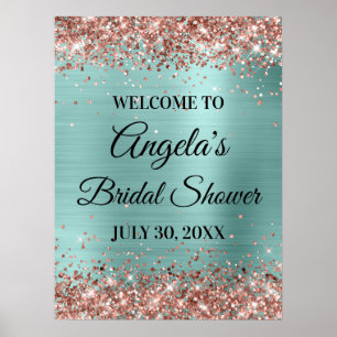 Poster Rose Gold Pailleté Turquoise Clair Enterrement de