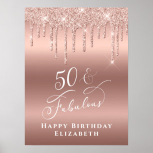 Poster Rose Gold Parties scintillant 50 Fabuleux fête d'a