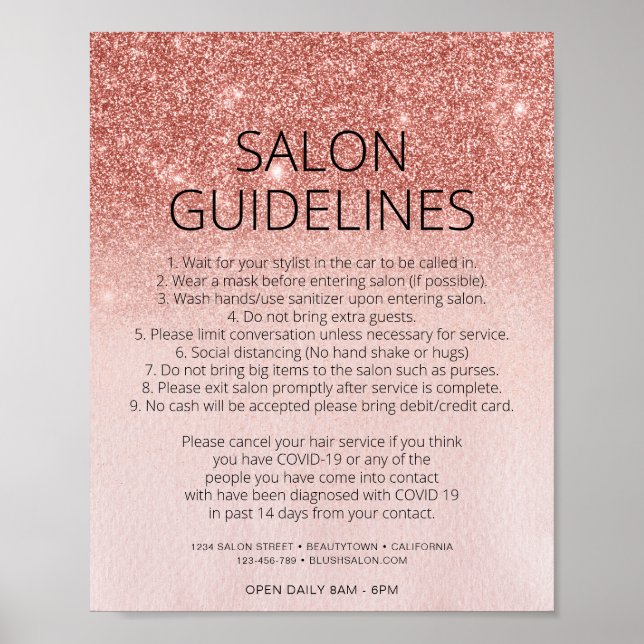 Poster Rose Gold Parties scintillant Coiffeur Salon Covid (Devant)