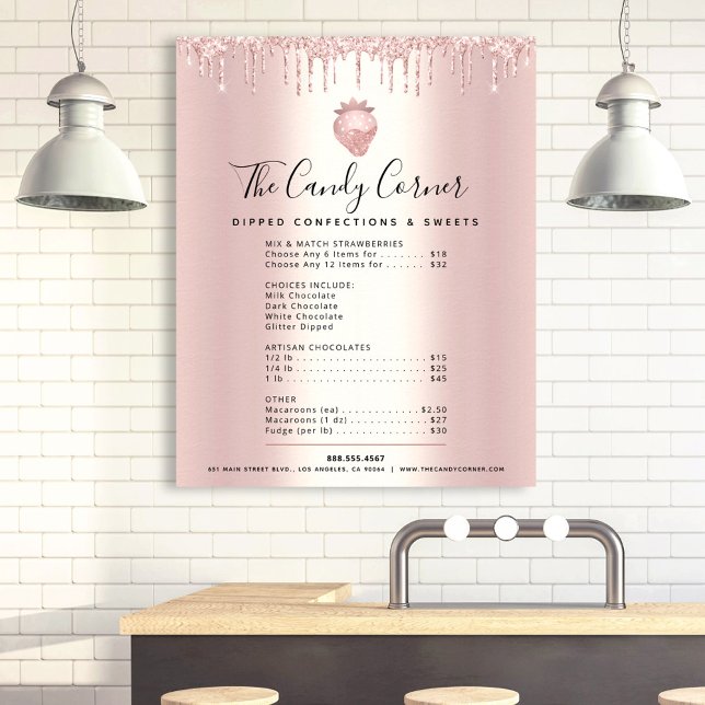 Poster Rose Gold Parties scintillant Drives Dessert Menu  (Créateur téléchargé)
