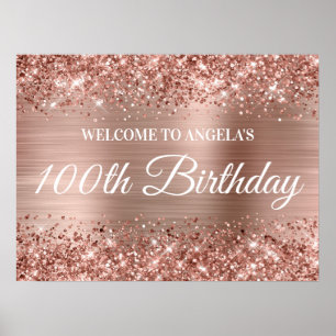 Poster Rose Gold Parties scintillant et Foil 100e anniver