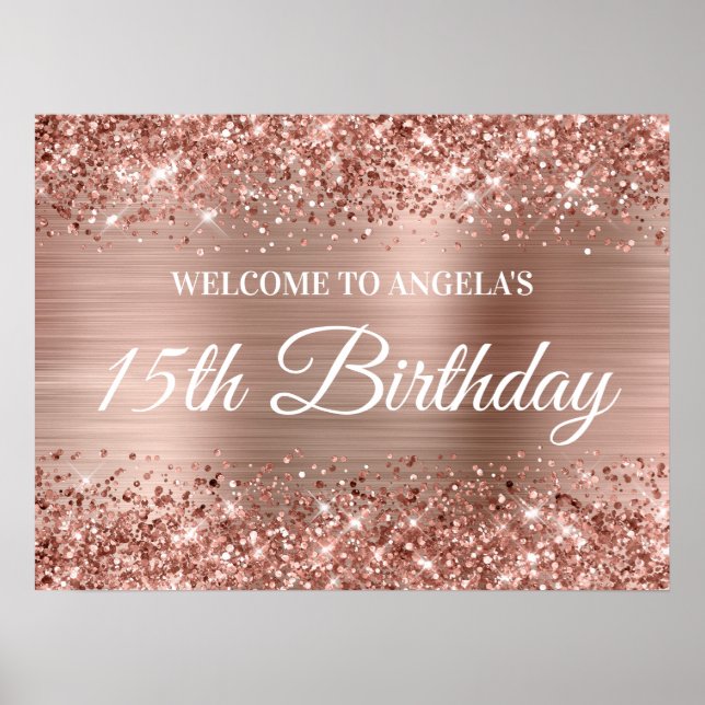 Poster Rose Gold Parties scintillant et Foil 15e annivers (Devant)