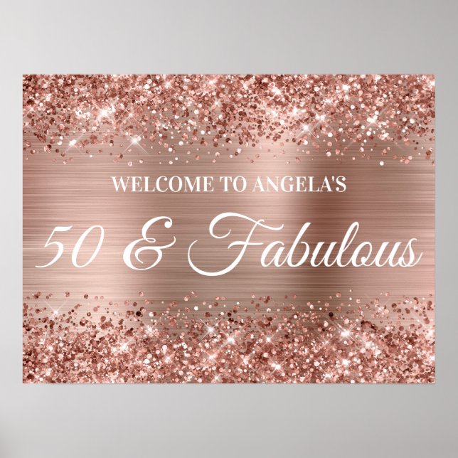 Poster Rose Gold Parties scintillant et Foil 50 & Fabulou (Devant)