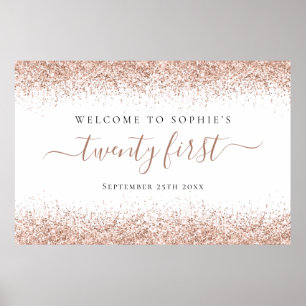 Poster Rose Gold Parties scintillant Nom Date Welcome Scr