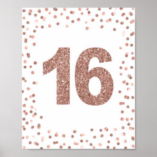 Poster Rose Gold Parties scintillant Numéro 16 Signal de 