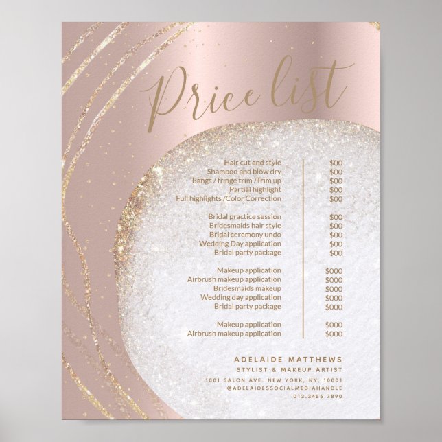 Poster Rose Gold Parties scintillant Stylist Salon Prix d (Devant)