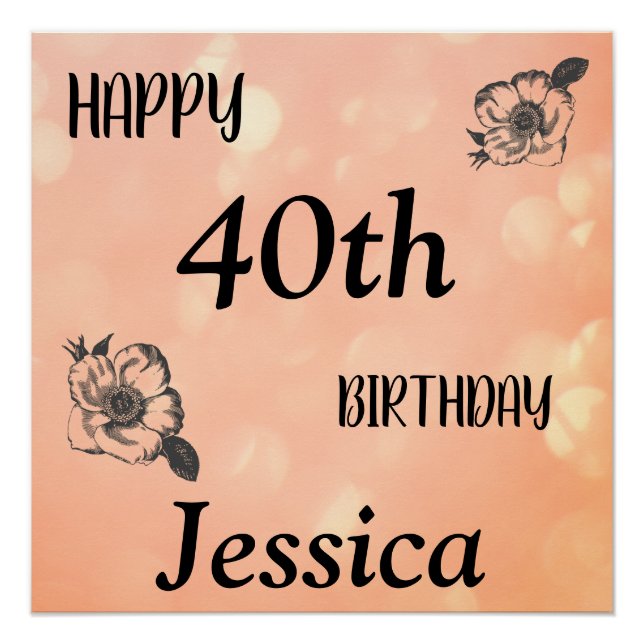 Poster Rose Gold personnalisé Joyeux 40e anniversaire (Devant)