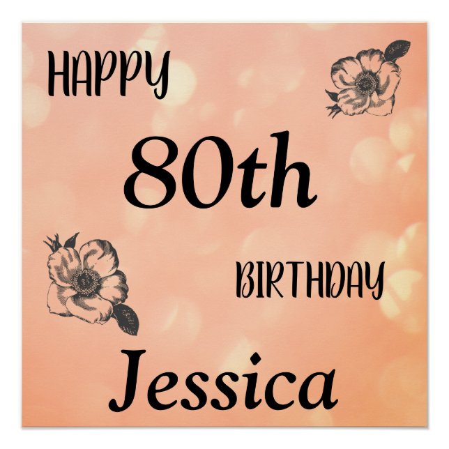Poster Rose Gold personnalisé Joyeux 80e anniversaire (Devant)